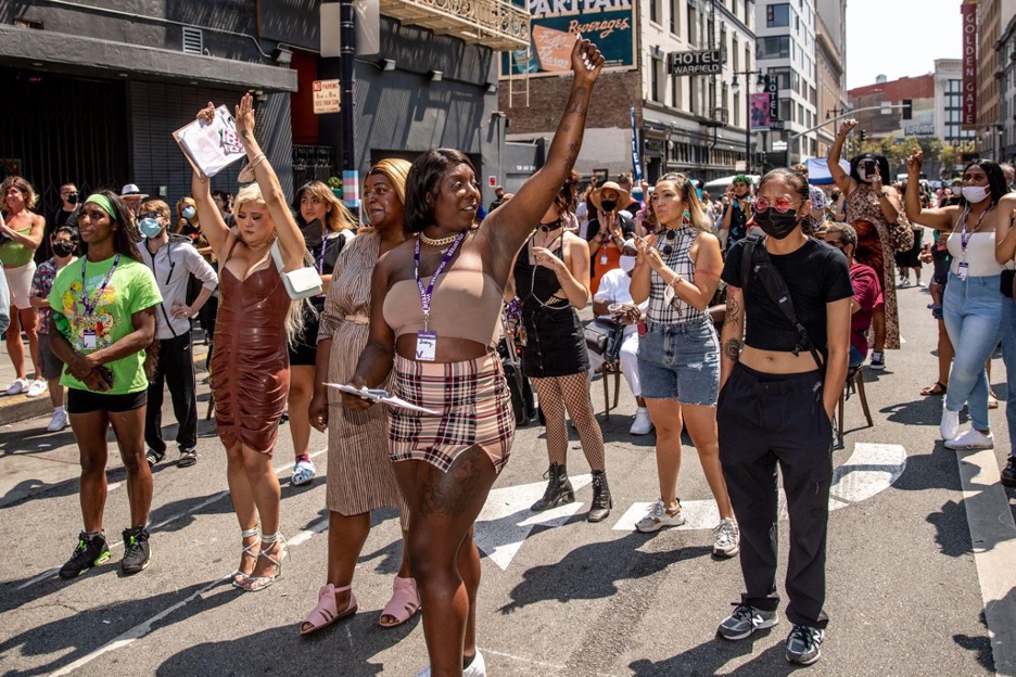 Revelers at the Riot Party, drag queen as activism