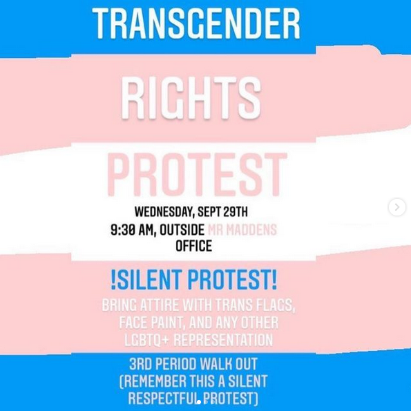 Students shared a graphic to call for a transgender rights protest.