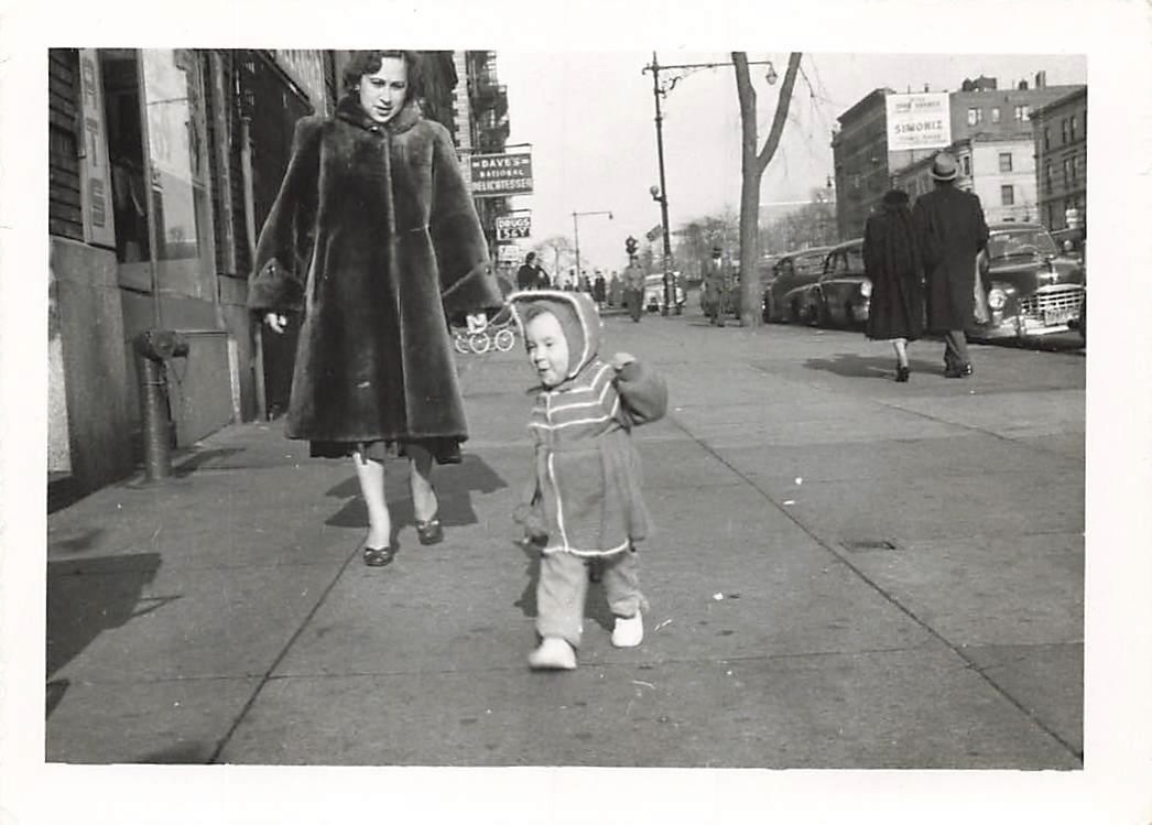 Evie Litwok and her mother, Genia, strolling down Broadway and 151st Street in New York City a few years after Genia escaped the Holocaust and arrived in the city. Photo courtesy Evie Litwok