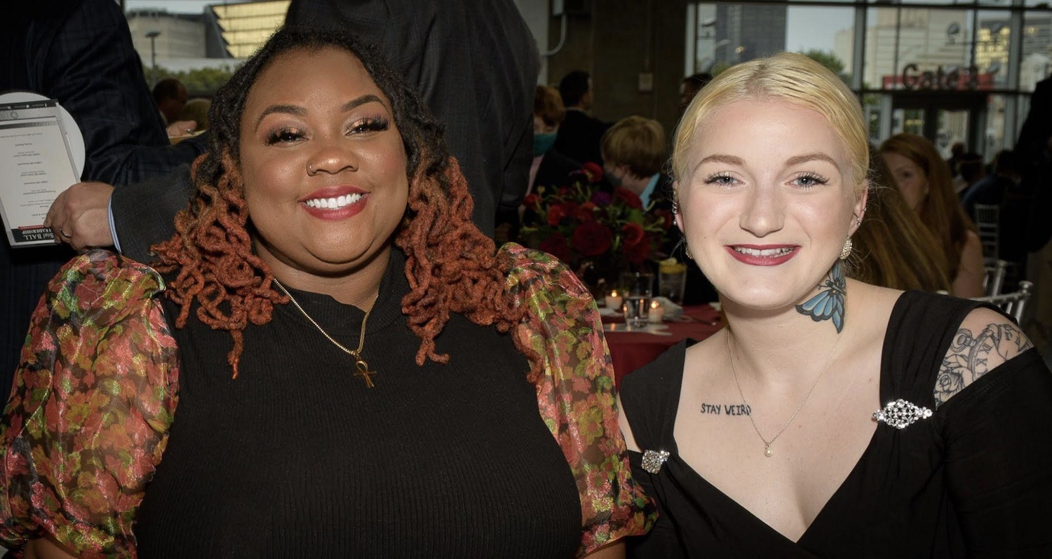 Sabrina (right) and fellow CHRIS180 client Jocelyn at the CHRIStal Ball. Photo: Bonnie Morrett Photography