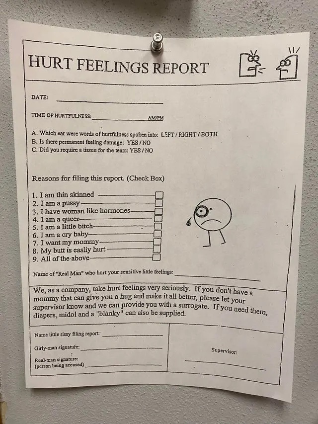 The complete "hurt feelings report"