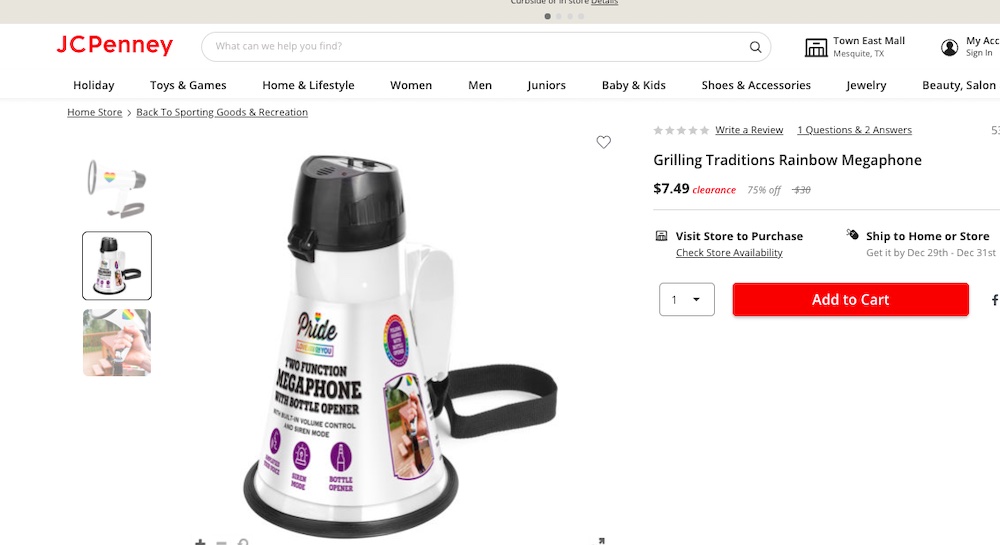 JCPenny rainbow megaphone, Liberty Counsel, boycott Christmas list