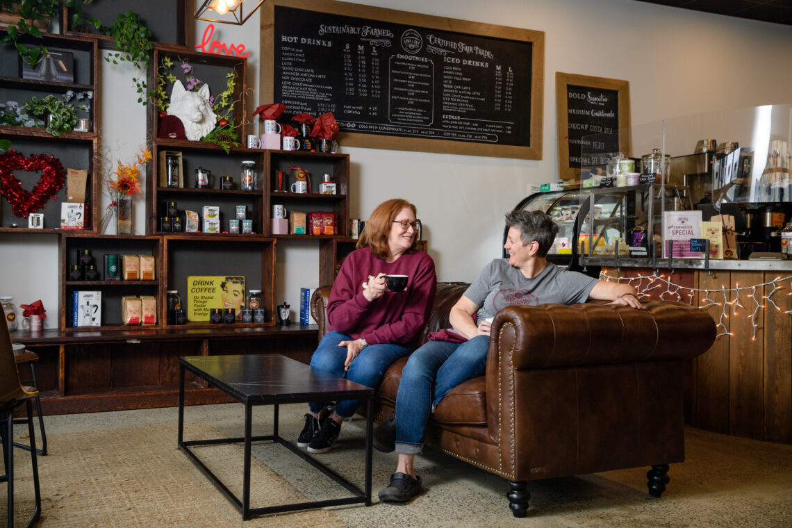 Jodie Dawson and Kristine Petrik relax in one of Java Love Roastery's locations in the Catskills