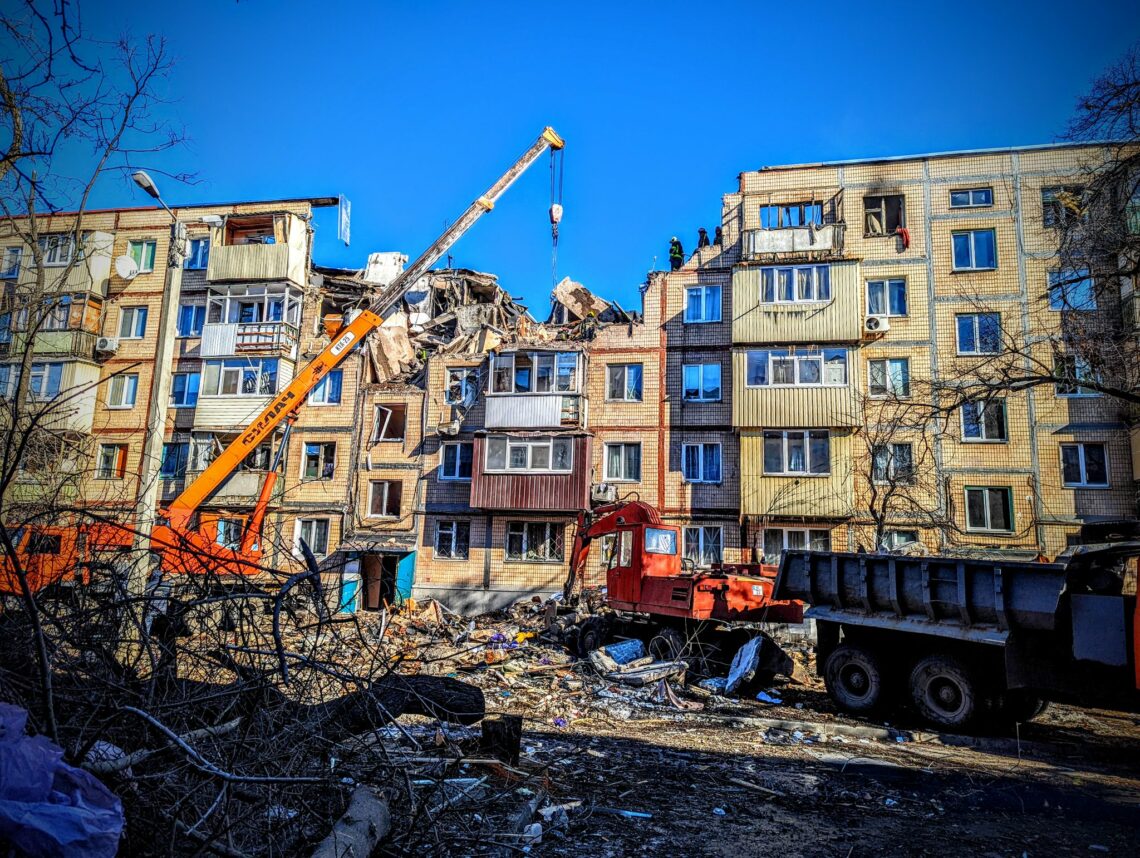 An apartment building bombed in Kharkiv, Ukraine early overnight on March 16.