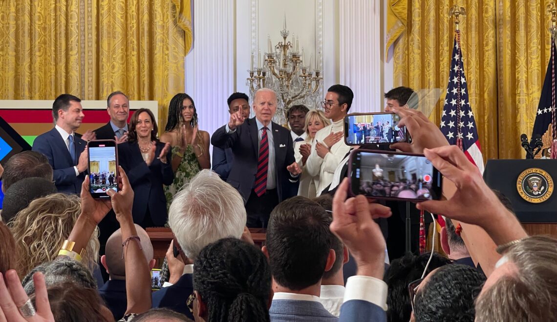 President Joe Biden addresses attendees at the 2022 White House Pride reception