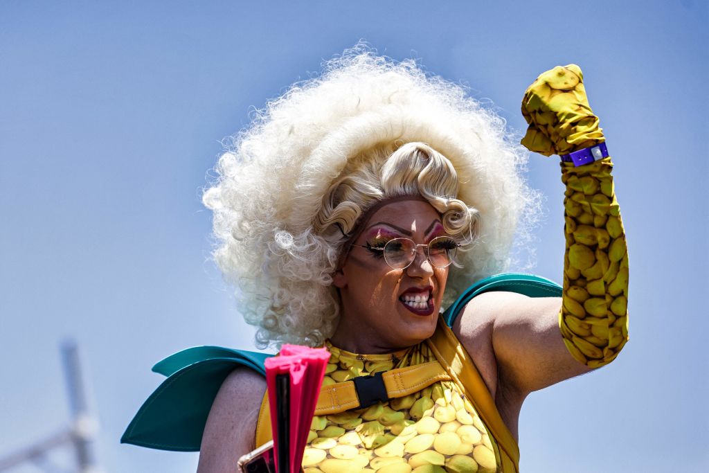 A participant poses for a photo during the annual Pride Parade in Israel's Mediterranean coastal city of Tel Aviv on June 10, 2022. 