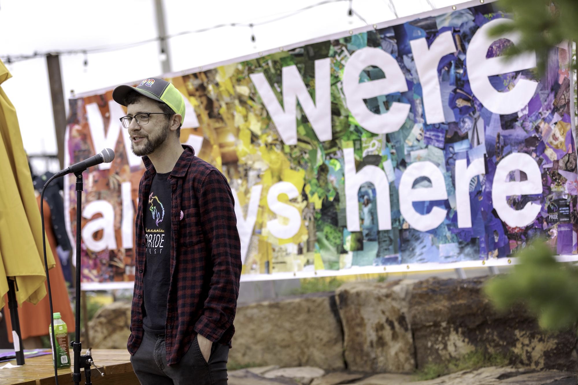 Daniel Galbreath speaks at Laramie PrideFest’s proclamation reading at First Street Plaza in Laramie, Wyoming, on June 25, 2022. Photo by Kyle Spradley Photography for LGBTQ Nation 