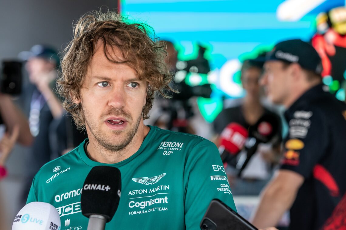 May 20, 2022: Aston Martin F1 driver Sebastian Vettel speaks with the press before the Spanish Grand Prix.