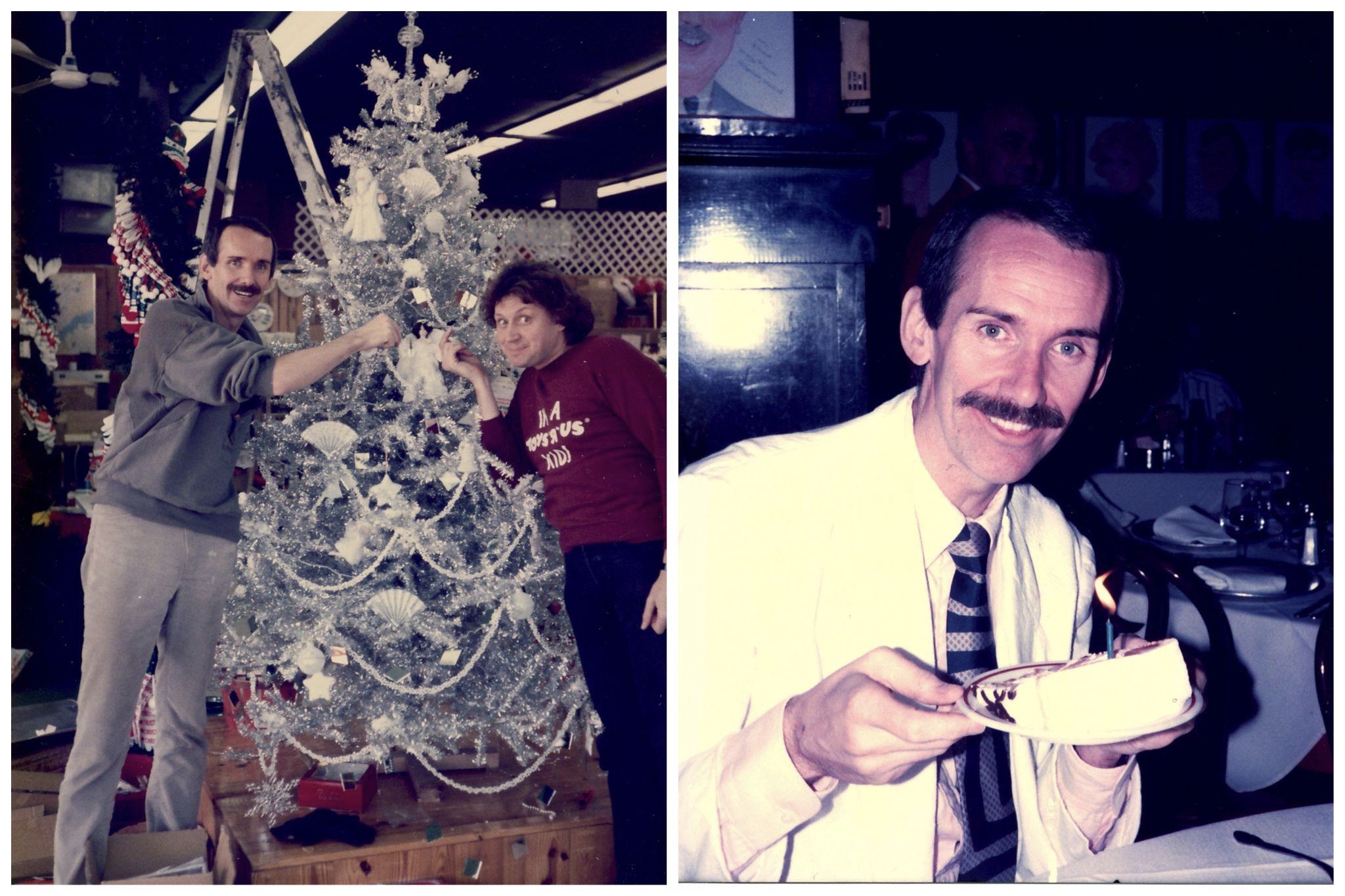 (Left) Martin J. Walsh, left, and Dan Joiner in 1986. (Right) Martin J. Walsh at Sardi’s restaurant in New York City on June 3, 1987, the day after he was diagnosed with HIV. Joiner was his primary caregiver until Walsh’s passing on June 8, 1988. Photos courtesy of Dan Joiner. 