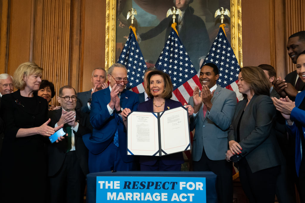 House Speaker Nancy Pelosi at the Respect for Marriage Act bill enrollment ceremony.