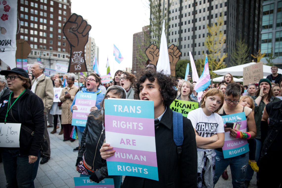 Hundreds gather in Love Park in Philadelphia in response to the Trump administrations memo defining gender as an unchangable biological characteristic. October 23, 2018.