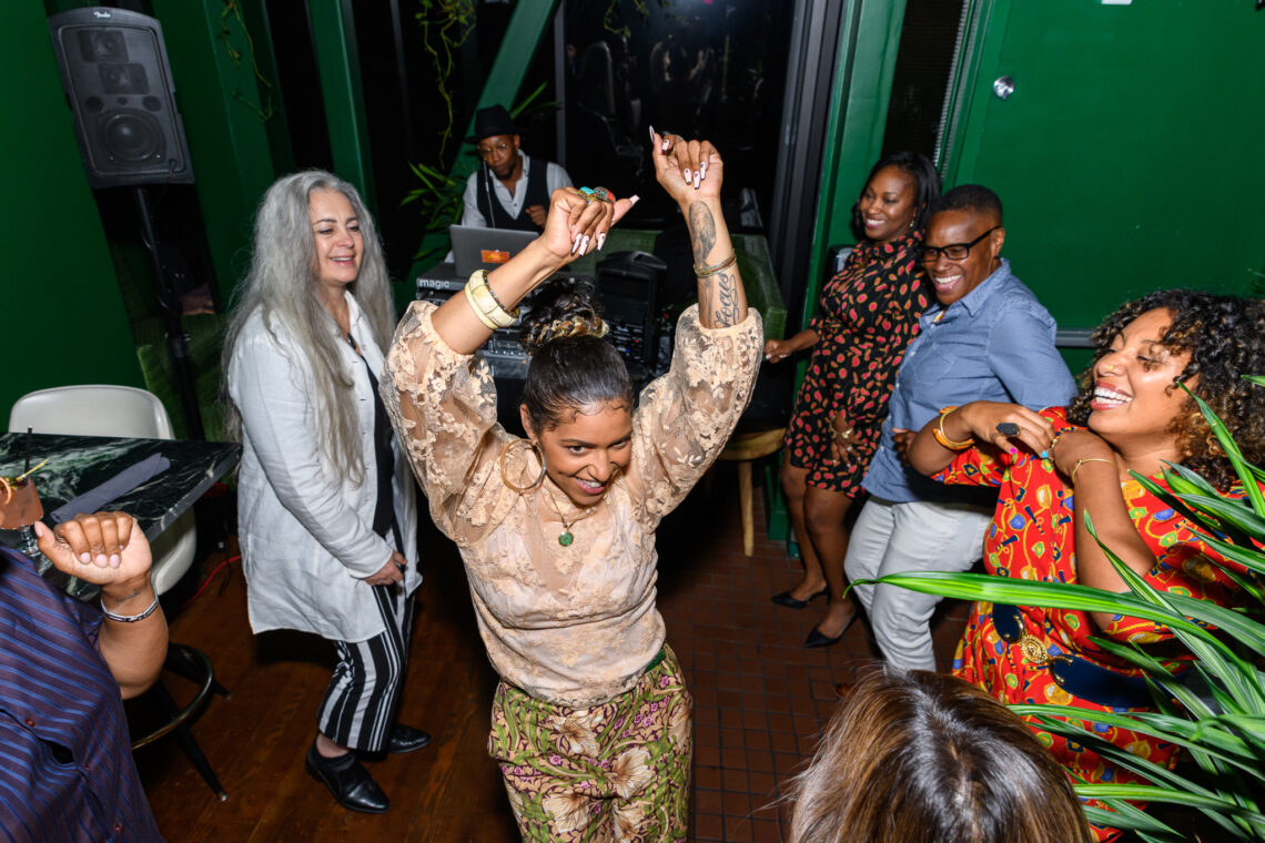 Attendees dancing at an Oakland Black Pride Festival event.